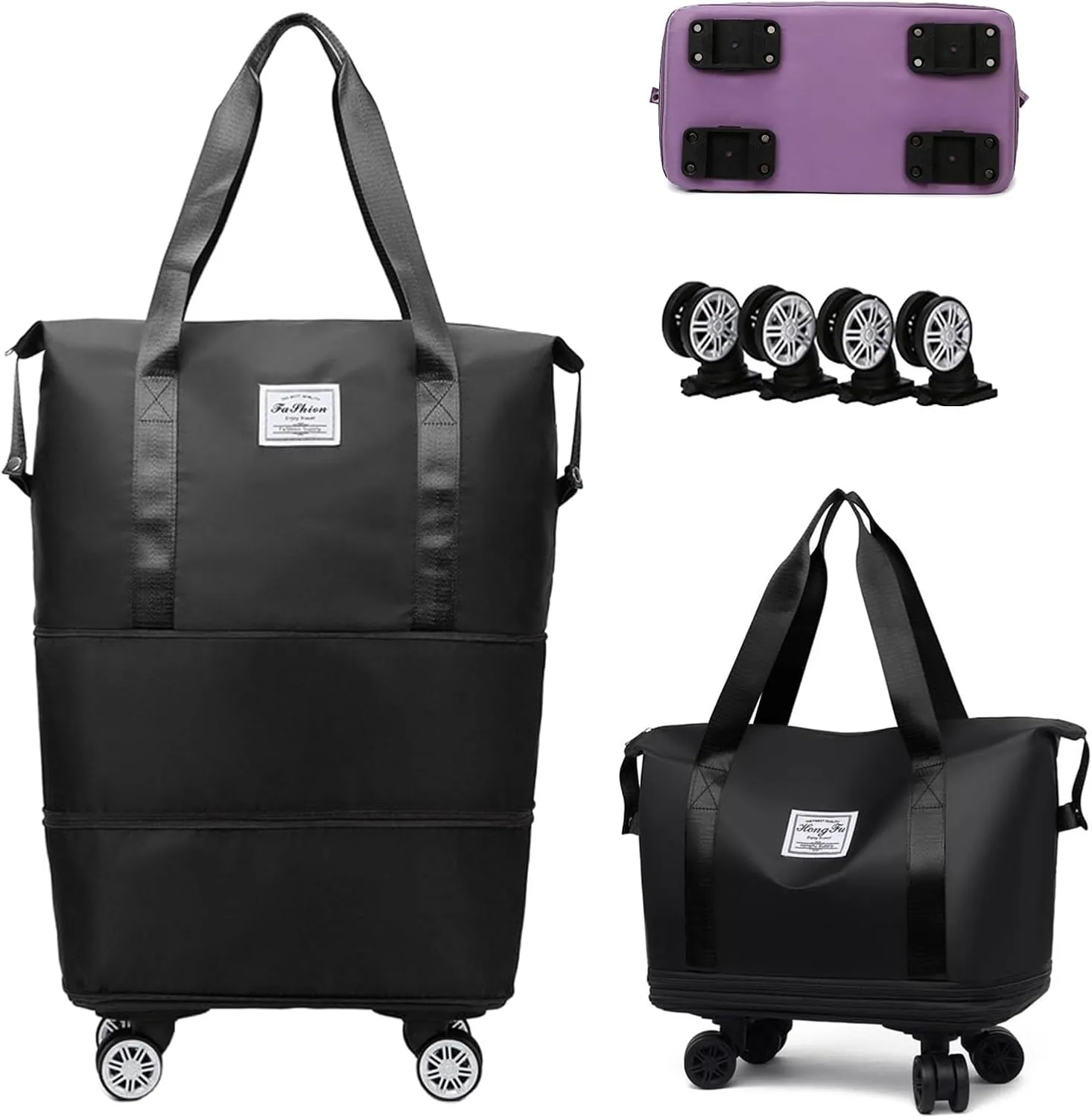 2025 New Large Capacity Travel Bag - Universal Wheel Removable, Kulken Travel Bag with Wheels,Portable Three-Layer Expandable Foldable Duffle Bags with (black)