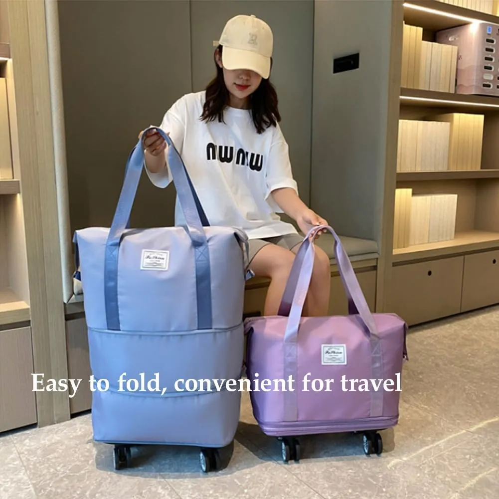 2025 New Large Capacity Travel Bag - Universal Wheel Removable, Kulken Travel Bag with Wheels,Portable Three-Layer Expandable Foldable Duffle Bags with (blue)