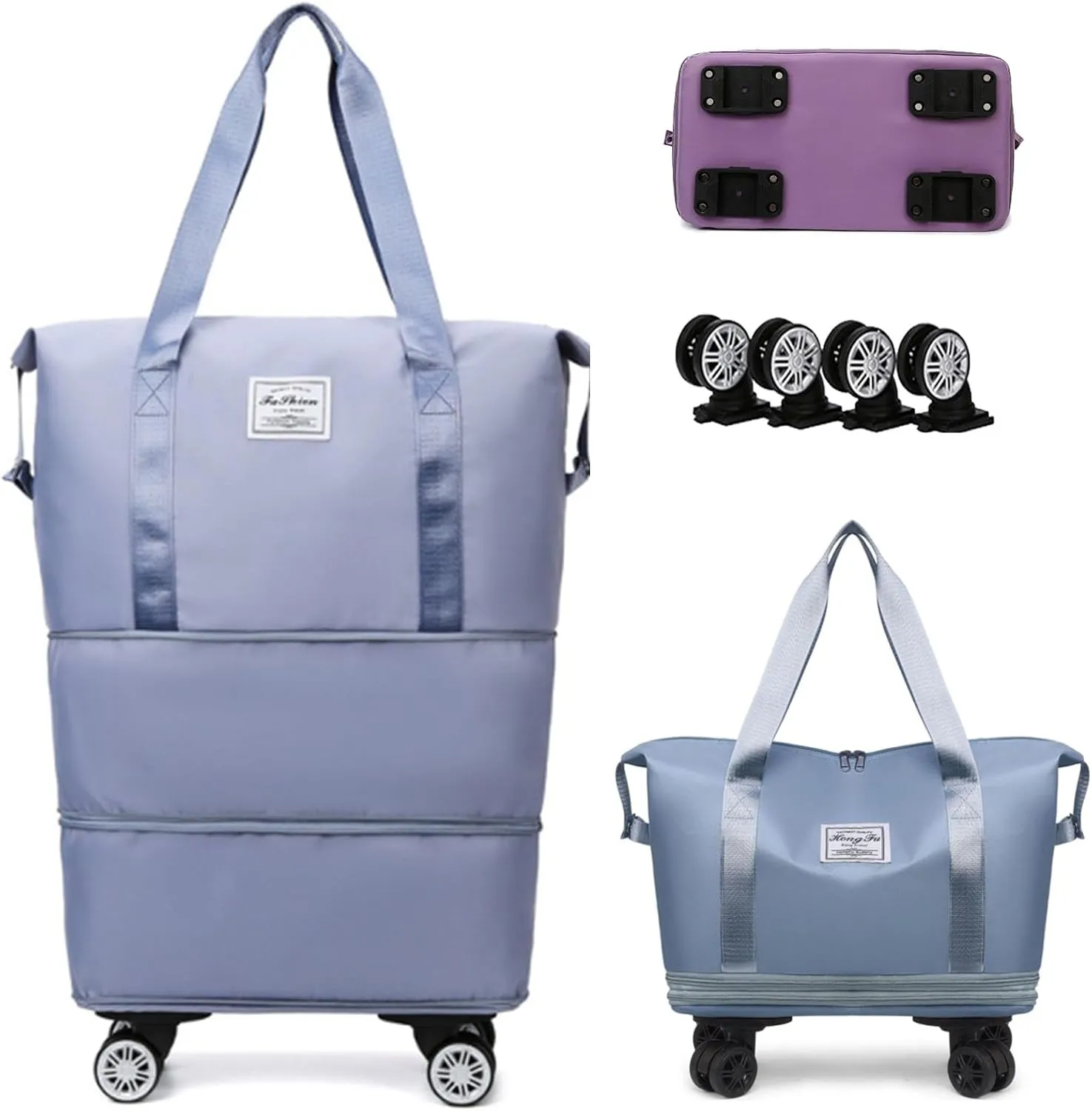 2025 New Large Capacity Travel Bag - Universal Wheel Removable, Kulken Travel Bag with Wheels,Portable Three-Layer Expandable Foldable Duffle Bags with (blue)