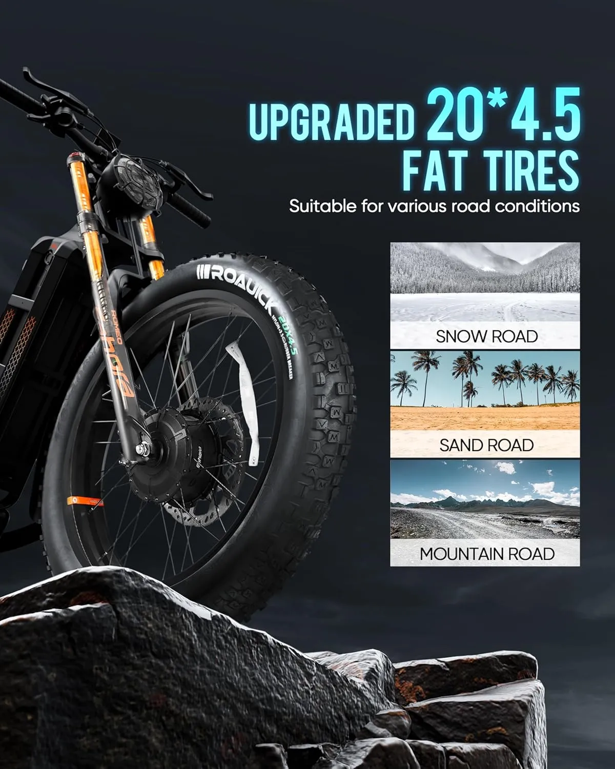 (2025 Version) Eahora Romeo II 2500W 40 MPH Electric Mountain Bike Dual Motor 52V 60AH Battery 200 Miles Long Range Electric Bike for Adults 20"*4.5" Fat Tire Full Suspension Off-Road EBike,UL2849