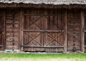 20x10ft Fabric Rustic Wooden Warehouse Backdrops Banner Old Alpine Cabin Banner Backgrounds Wooden Warehouse Door Backdrops for Vintage Weddings Banner Decor Kids Adults Photo Studio Props