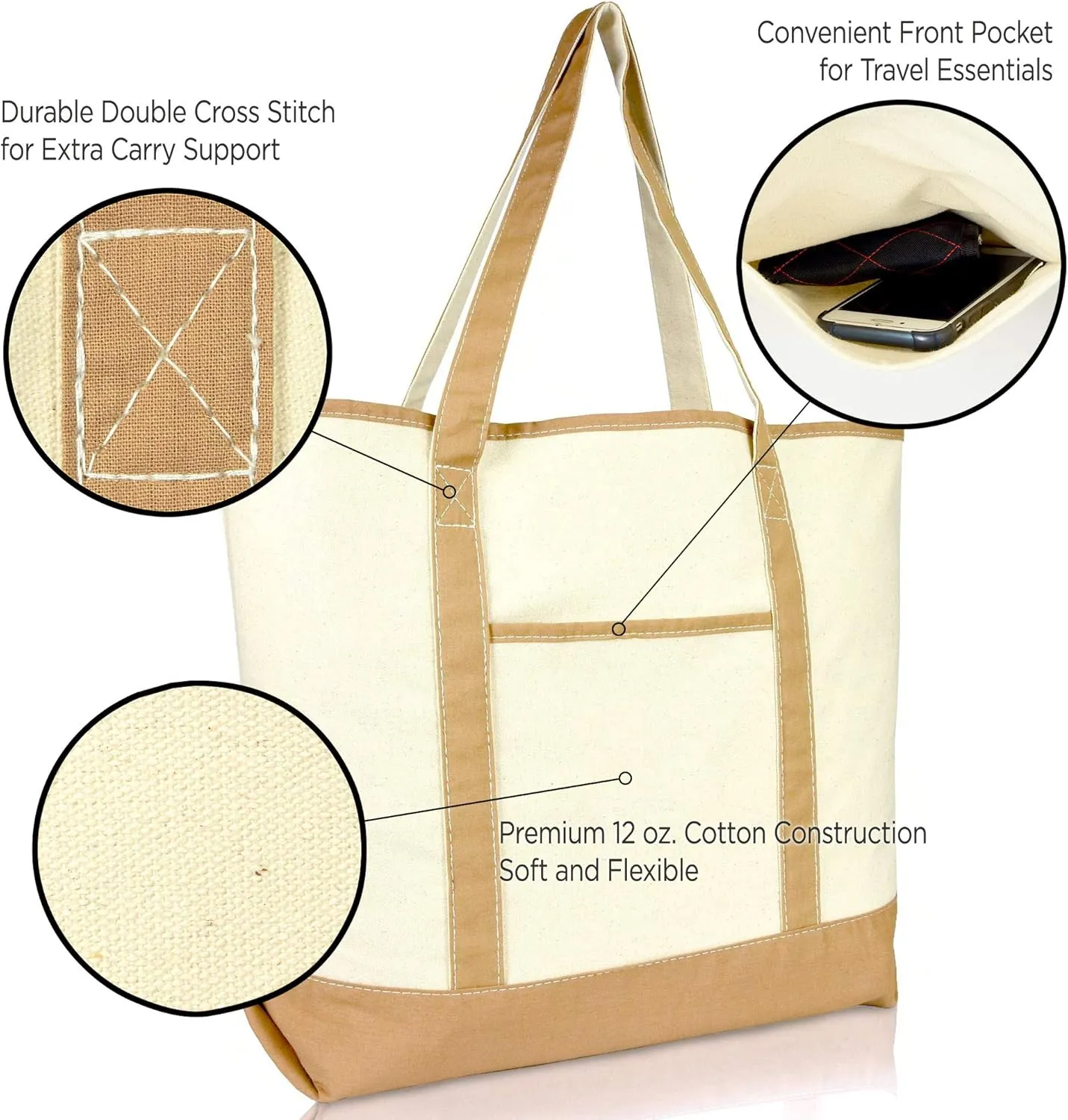 22" Open Top Heavy Duty Deluxe Tote Bag with Outer Pocket
