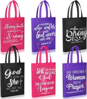 24 Pcs Christian Gifts Bulk Christian Tote Bags Bulk for Woman Religious Reusable Non Woven Grocery Bags with Handles Large Inspirational Bible Verse Gifts for Woman Mother's Day Church