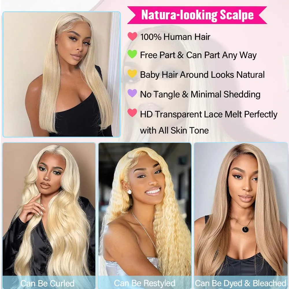28 Inch 613 13x6 Lace Front Wig Human Hair Blonde Straight HD Lace Front Wigs Human Hair 200% Density Blonde Wig Human Hair For Women Pre Plucked with Baby Hair