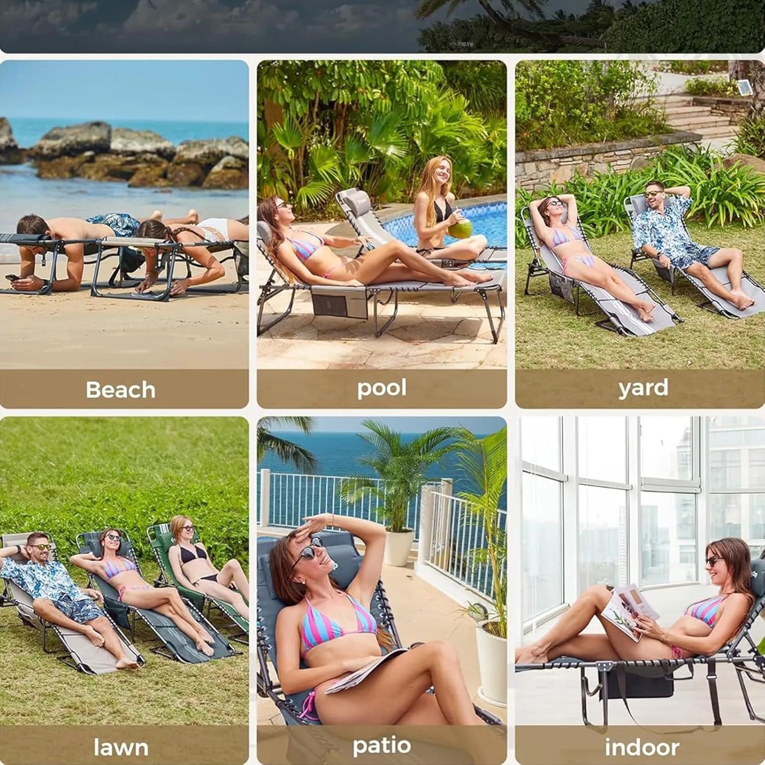 3-in-1 Tanning Chair with Face Hole Set of 2, Adjustable 5-Position, Green Folding Portable Lounger Chair for Outside, Laying Out Chairs for Tanning, Lay Flat Beach Lounge Chairs for Outdoor