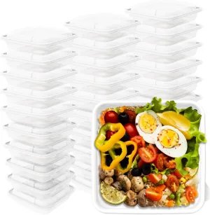 30 Pack 22oz Freezer Food Storage Container Meal Prep Containers Lunch Deli Container Salad Plastic Box with Lids Plastic Meal Prep Reusable Sets Bento Box Clear Transparent
