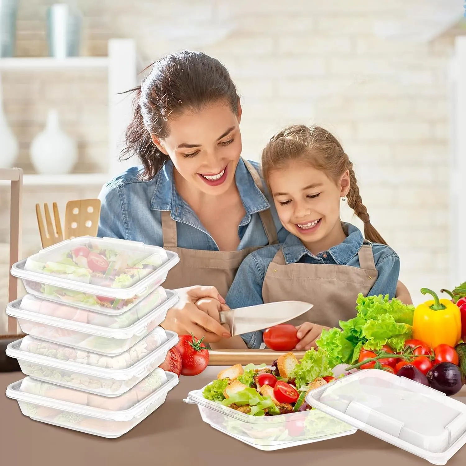 30 Pack 22oz Freezer Food Storage Container Meal Prep Containers Lunch Deli Container Salad Plastic Box with Lids Plastic Meal Prep Reusable Sets Bento Box Clear Transparent