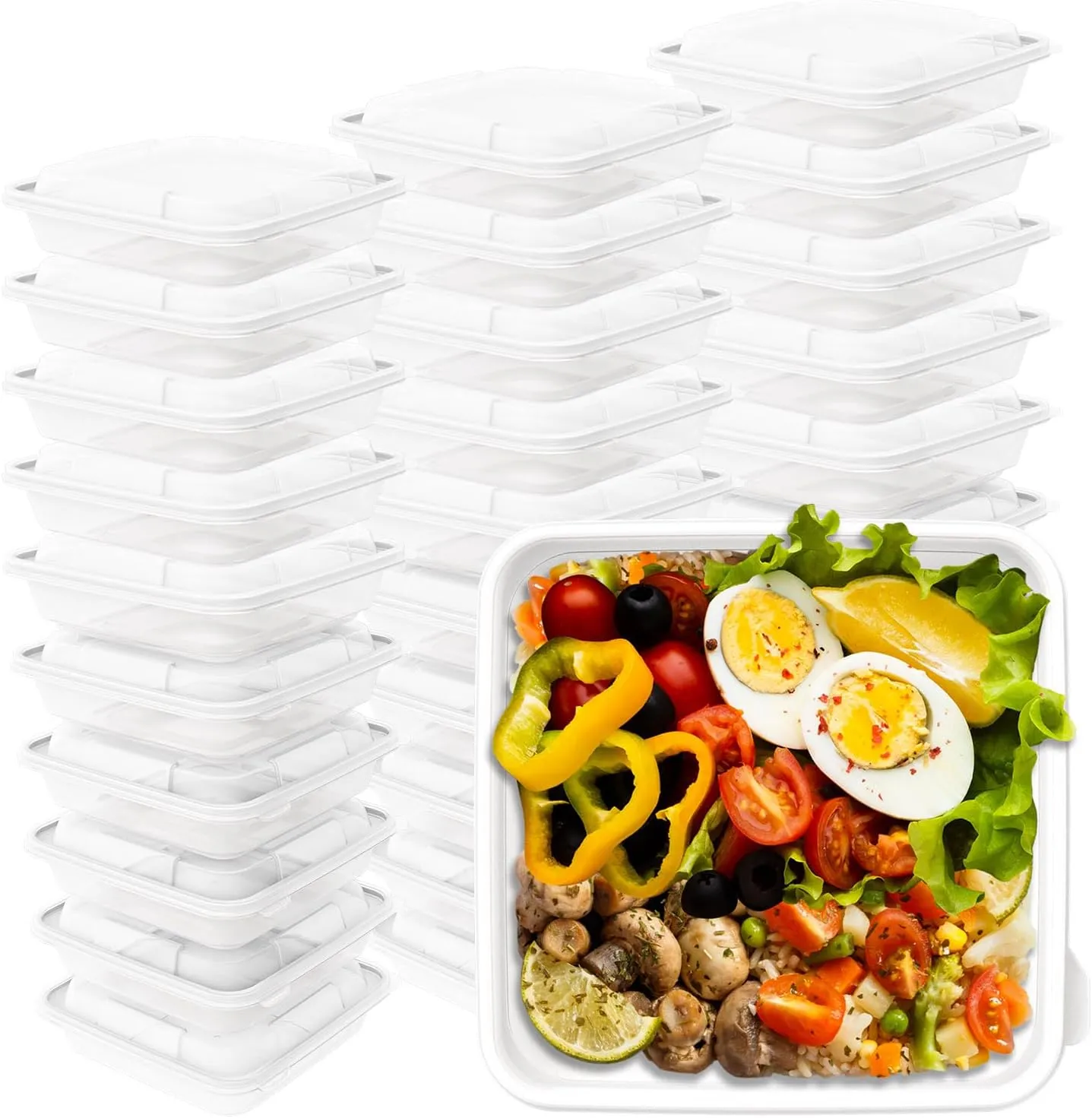 30 Pack 22oz Freezer Food Storage Container Meal Prep Containers Lunch Deli Container Salad Plastic Box with Lids Plastic Meal Prep Reusable Sets Bento Box Clear Transparent