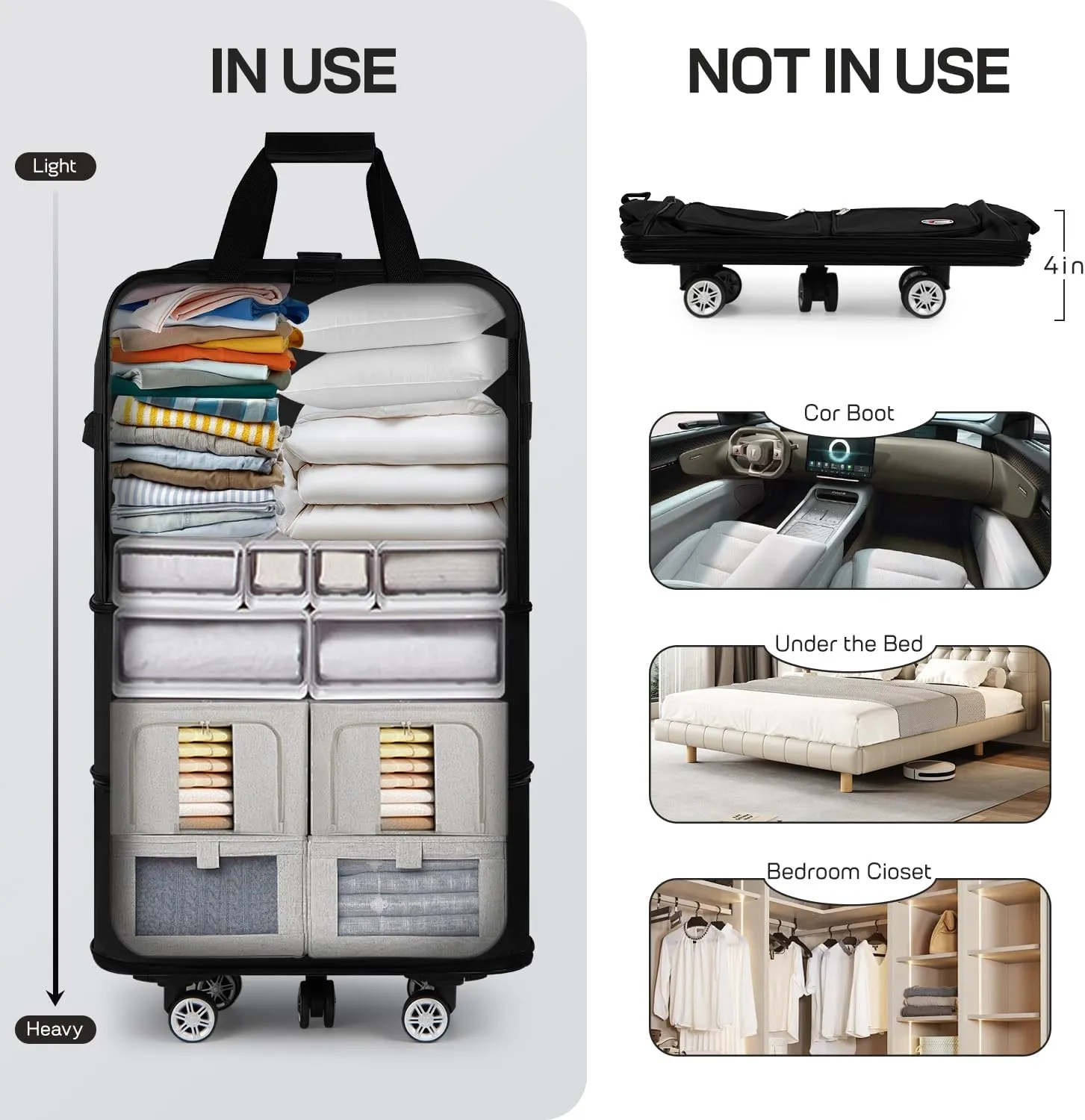 30''36''40''Rolling Duffle Bag with Wheels,Expandable Duffle Bag for Travel for Men Women,Foldable#36''Black