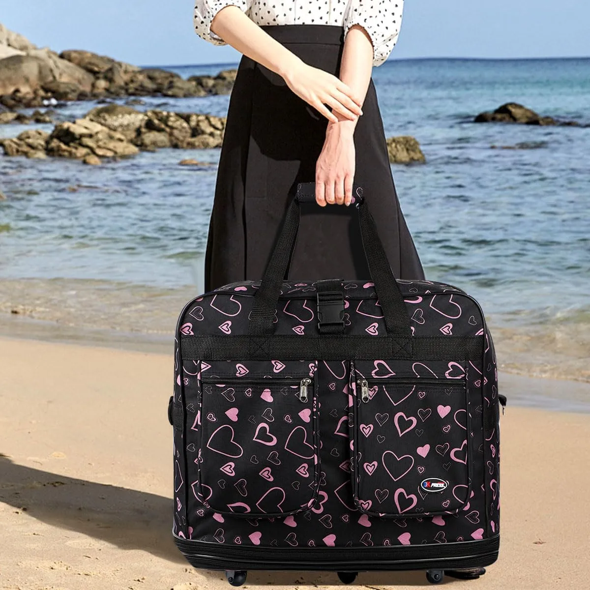 30''36''40''Rolling Wheeled Duffel Bag Suitcases with Wheels Expandable Foldable Luggage Bag Rolling Travel Bag Duffel Bag for Men Women Waterproof Suitcase-Weekend Bags#Pink-Heart,36