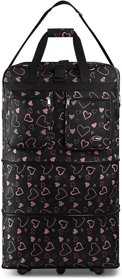 30''36''40''Rolling Wheeled Duffel Bag Suitcases with Wheels Expandable Foldable Luggage Bag Rolling Travel Bag Duffel Bag for Men Women Waterproof Suitcase-Weekend Bags#Pink-Heart,36