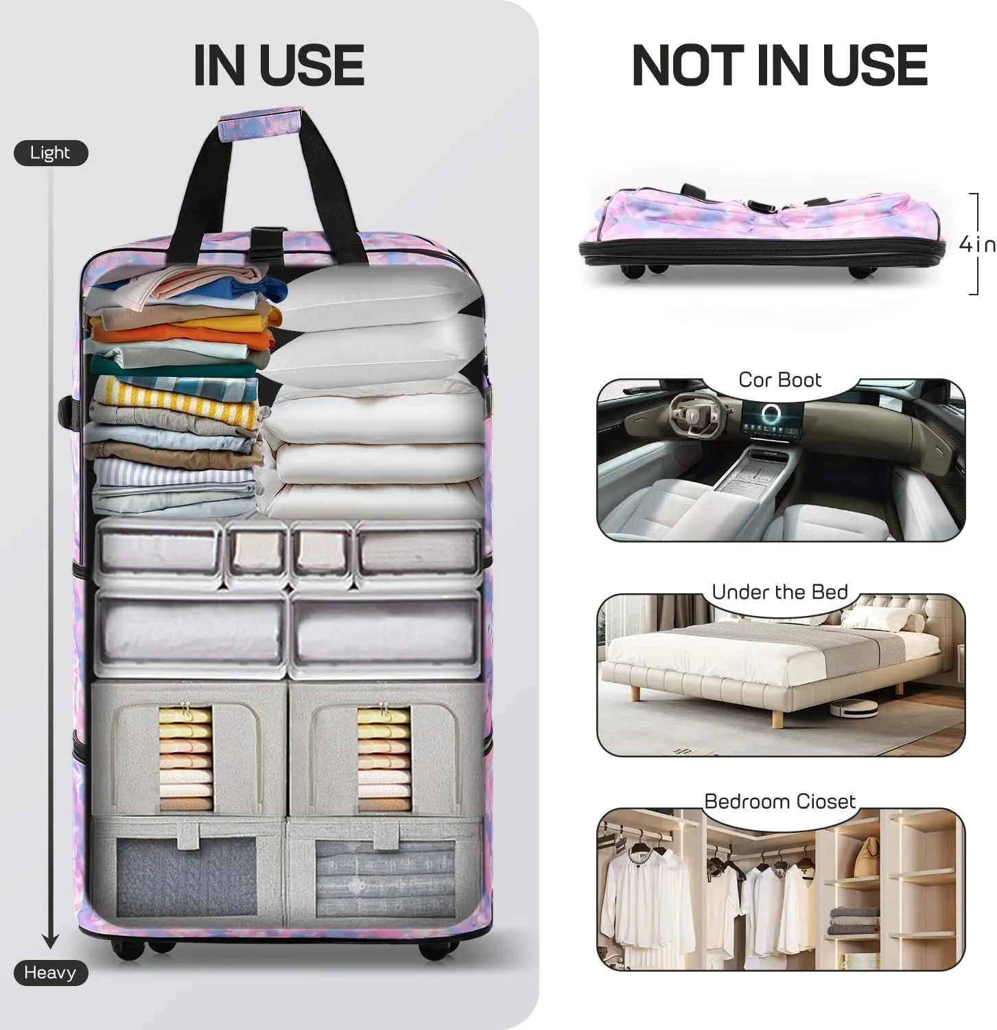 30''36''40''Rolling Wheeled Duffel Bag Suitcases with Wheels Expandable Foldable Luggage Bag Rolling Travel Bag Duffel Bag for Men Women Waterproof Suitcase-Weekend Bags#Rainbow_Tie_Dye,30