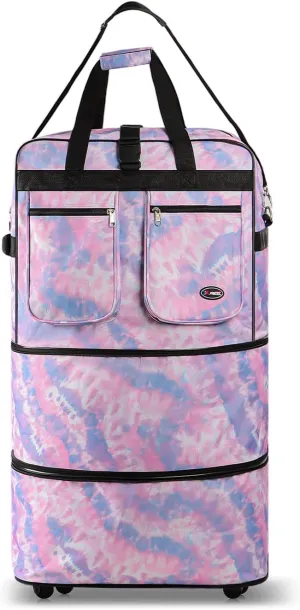 30''36''40''Rolling Wheeled Duffel Bag Suitcases with Wheels Expandable Foldable Luggage Bag Rolling Travel Bag Duffel Bag for Men Women Waterproof Suitcase-Weekend Bags#Rainbow_Tie_Dye,30