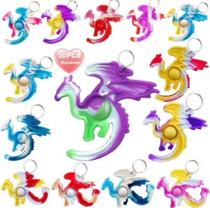 30Packs Rainbow Bulk Dragon Mini Pop Fidget Toys for Kids Birthday Holiday Party Favors Gift and Students Anxiety Stress Reliever Prize