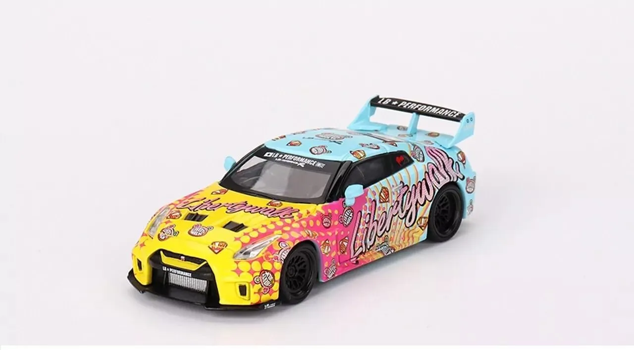 35GT-RR Ver.1 LB-Silhouette Works GT Light Blue and Yellow with Graphics Limited Edition 1/64 Diecast Model Car by Mini GT