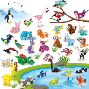 36 Pack Party Favors Building Blocks for Kids - Animals Building Blocks Toy Sets Classroom Prizes Goodie Bag Fillers, Mini Blocks Set, Birthday Easter Gifts for Kids Boys Girls Ages 6-12