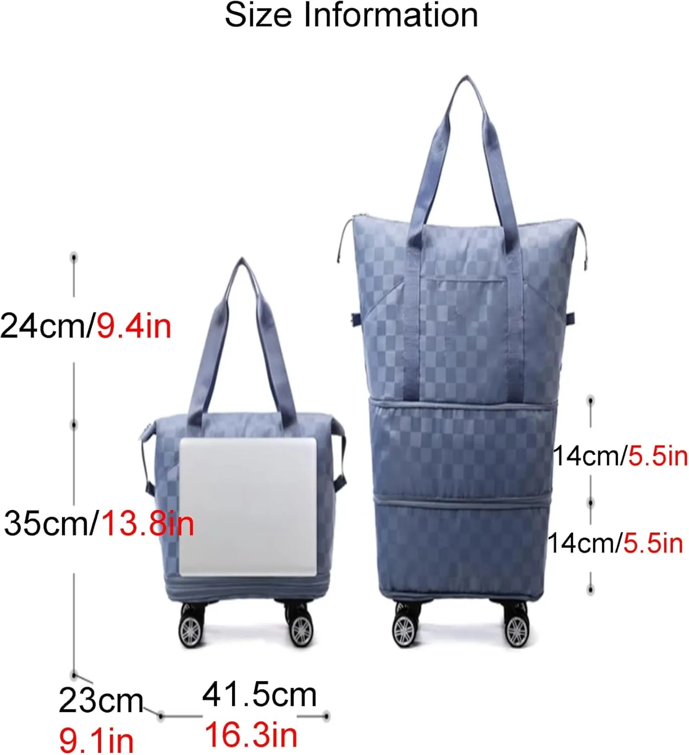 360° Rotating Wheels Duffle Bag for Women Short Trips, Waterproof Lightweight Hospital Bag for Delivery, Extra Large Collapsible Luggage(Blue)