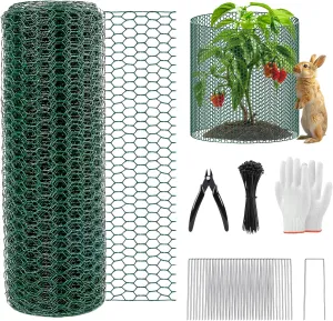 39.4Ft x 16In Plant Protectors from Animals, Plant Cages for Outdoor Plants, Free-Cut Metal Mesh Plant Covers Guards Fence Chicken Wire Cloche with Ground Stakes & Ties to Keeping Bunny Animals Out