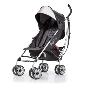 3Dlite Convenience Stroller, Black – Lightweight, with Aluminum Frame, Large Seat Area, Mesh Siding, 4 Position Recline, Extra Large Storage Basket – for Travel