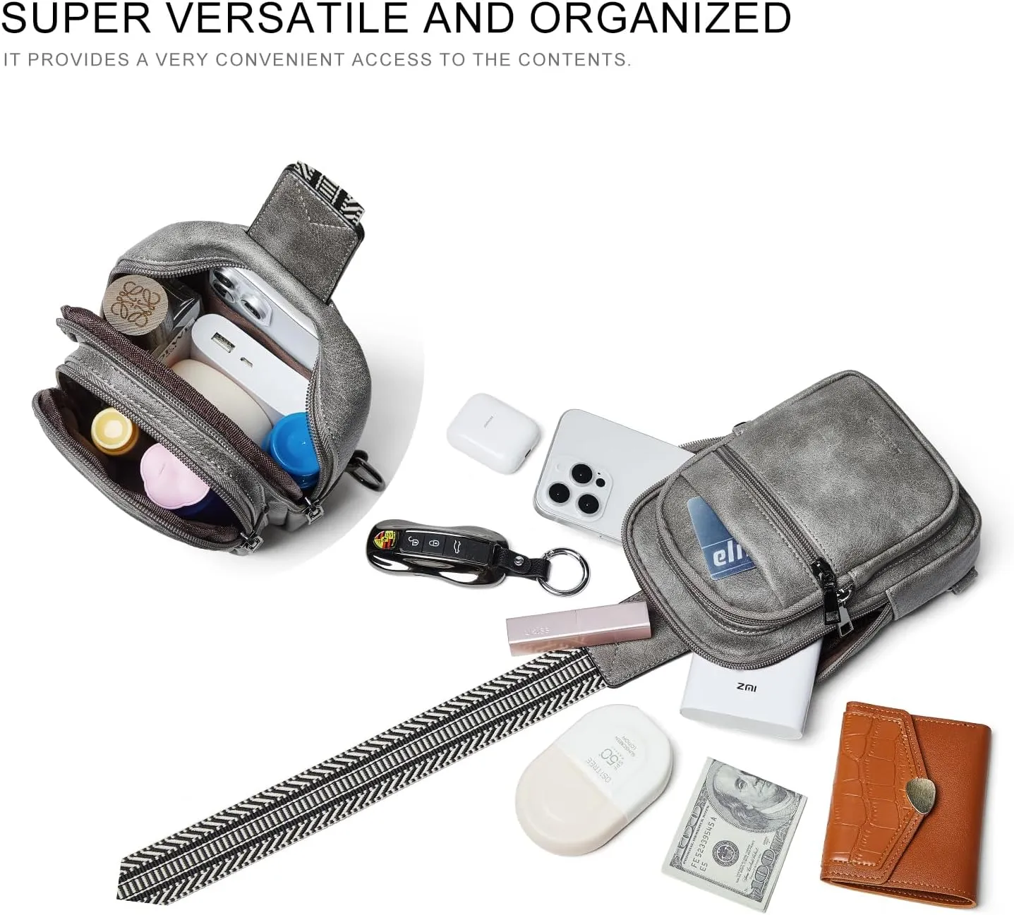 3L SMALL Sling Bag Fanny Packs For Women Men Mini Crossbody Chest Belt Travel Bag Purse Handbag Faux Leather Fashion Cute