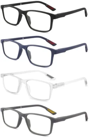 4 packs of blue block reading glasses (male and female), computer reader, UV block glasses (0.0x)