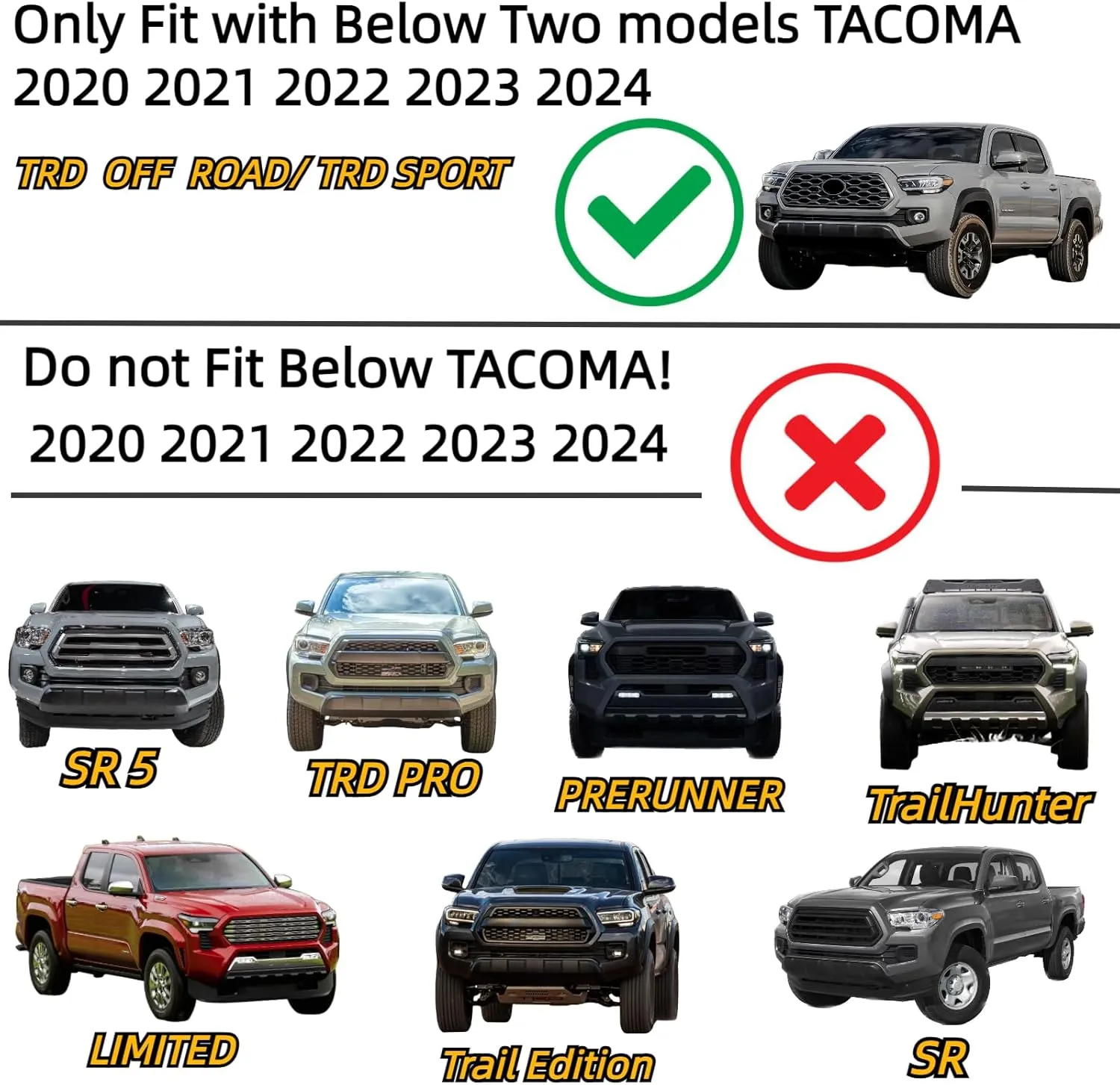 4 PCS Grill Lights for Toyota Tacoma 2023 2020 2021 2022 TRD Off Road Sport OEM, Raptor LED Upgrade Grille Lights (Amber Emblem)