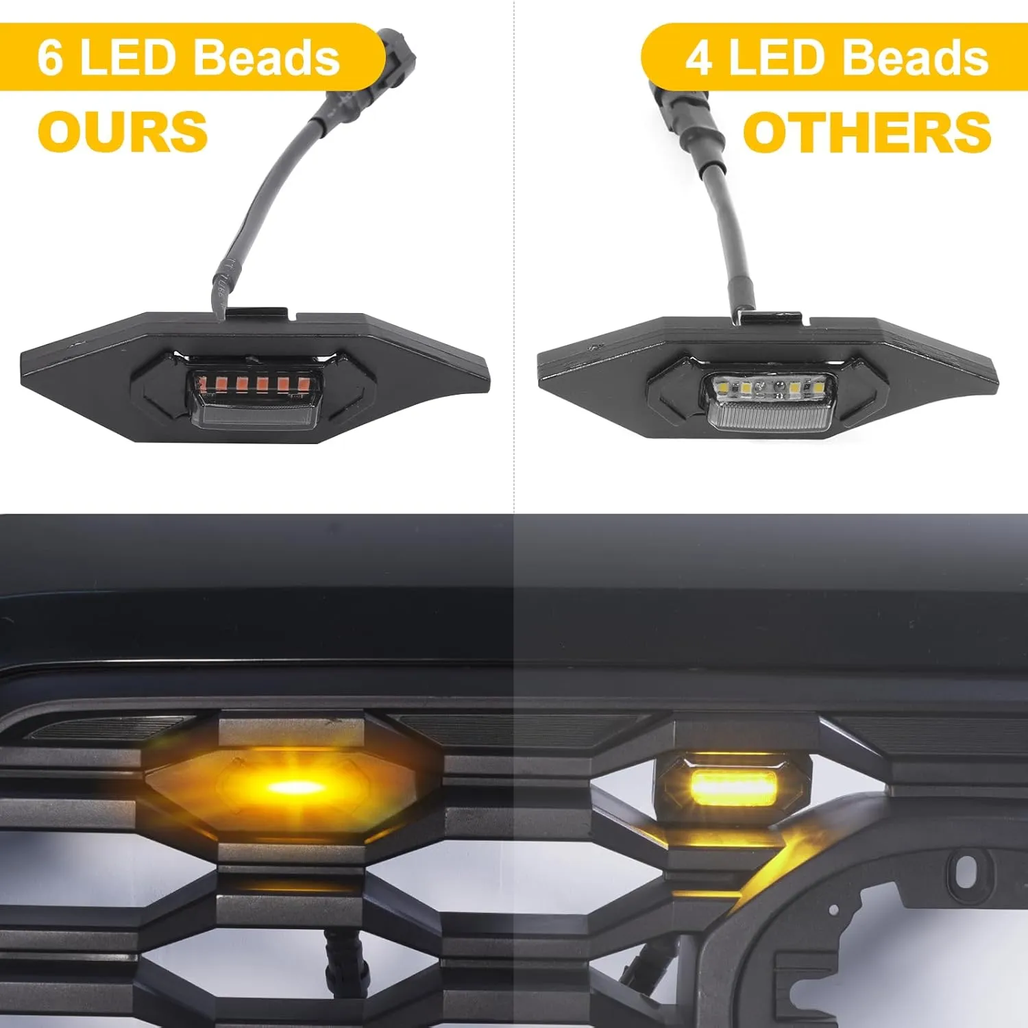 4 PCS Grill Lights for Toyota Tacoma 2023 2020 2021 2022 TRD Off Road Sport OEM, Raptor LED Upgrade Grille Lights (Amber Emblem)