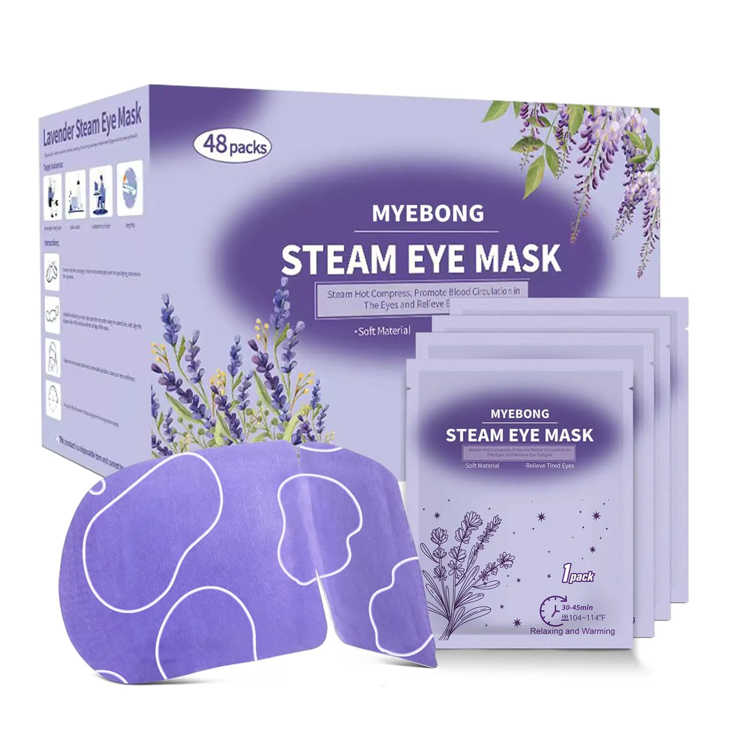 48 Packs Steam Eye Mask for Dry Eyes, Warm Compress Eye Mask, Self Heating Eye Masks Help for Dark Circles, Puffy Eyes, Disposable Heated Eyes Mask for Sleeping Relief Stress Eye Fatigue