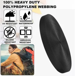 49 Yards Nylon Webbing 1.6 Inch Nylon Strap Wide Nylon Strapping 147' Heavy Duty Webbing Straps for Bags, Chair, Seatbelt, Backpack, Belt, Pet Leash & Collar, Gear Repair, Outdoor Sports (Black)