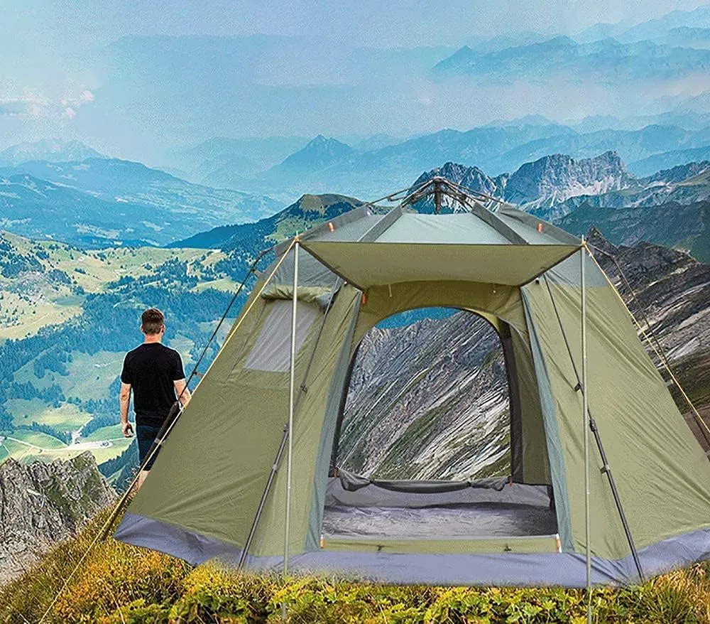 5-8 Person Fully Automatic Hexagon Camping Tent Instant Tents Sun Shelter Waterproof for Outdoor Sports Hiking Travel Rainfly