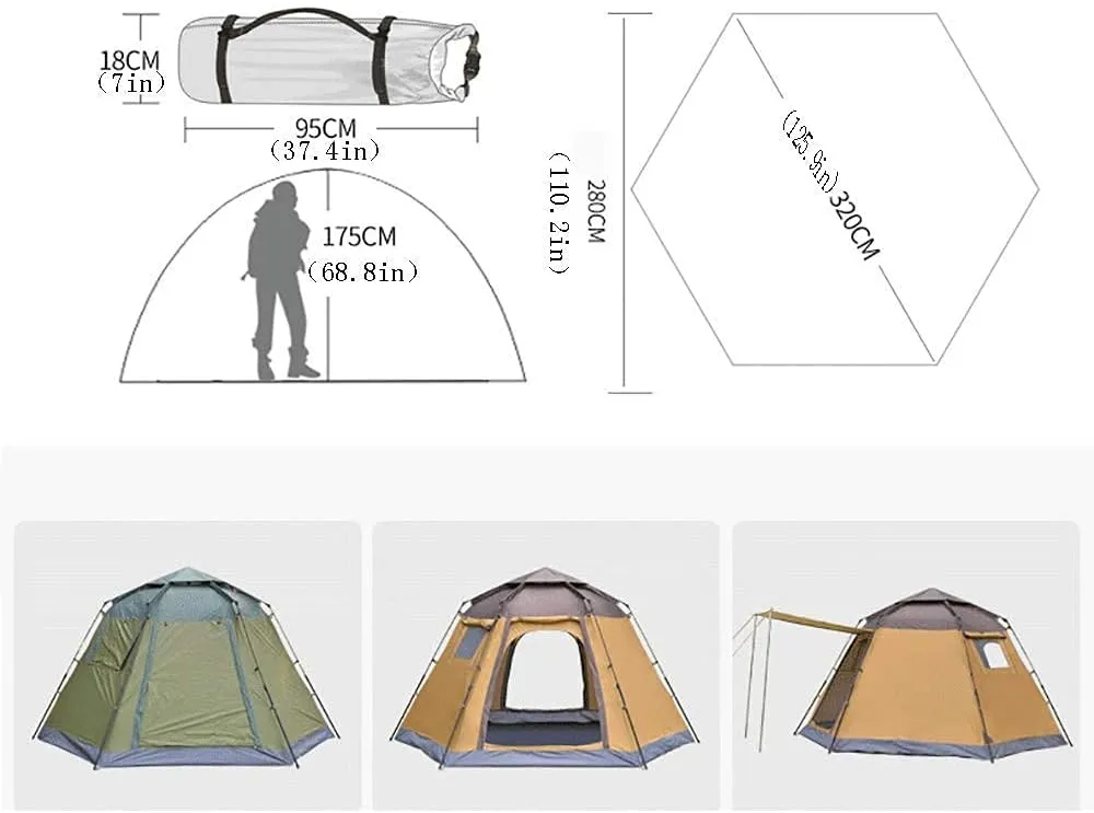 5-8 Person Fully Automatic Hexagon Camping Tent Instant Tents Sun Shelter Waterproof for Outdoor Sports Hiking Travel Rainfly