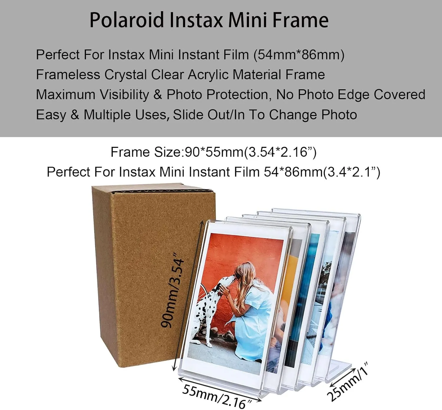 5 Packs Instax Mini Picture Frame, 2x3 Desk Polaroid Photo Frame, Small Wallet Size Photo Frame, Acrylic Cute Photo Frame for Fujifilm Instax Mini Instant Films 2.1 * 3.4”, Clear