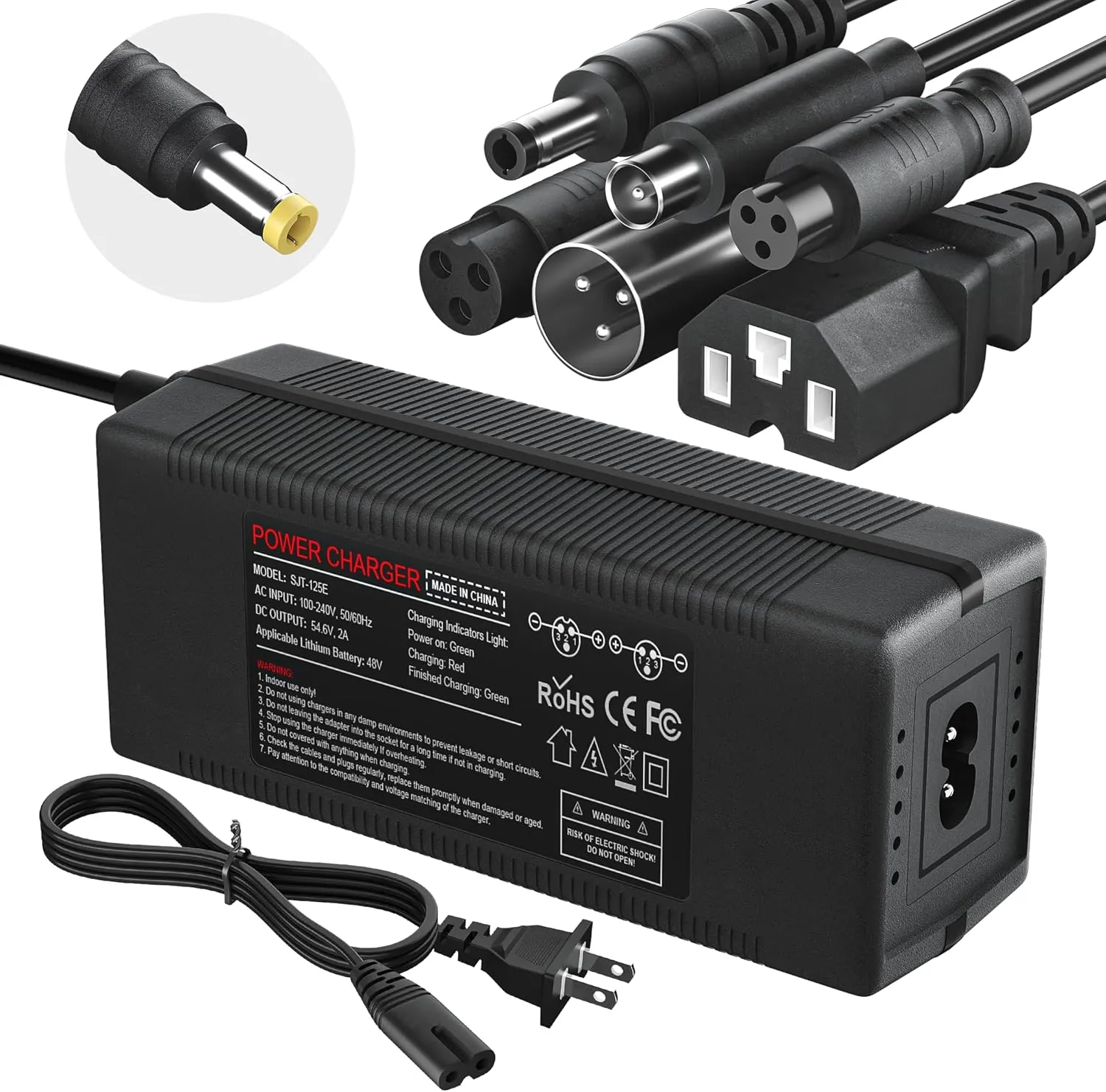 54.6V 2A Fast Battery Charger with 6 Plugs, Universal Charger for 13S 48V Lithium Battery, Compatible with Jetson, Gotrax, Razor, Ninebot, Segway, Swagtron, Hiboy