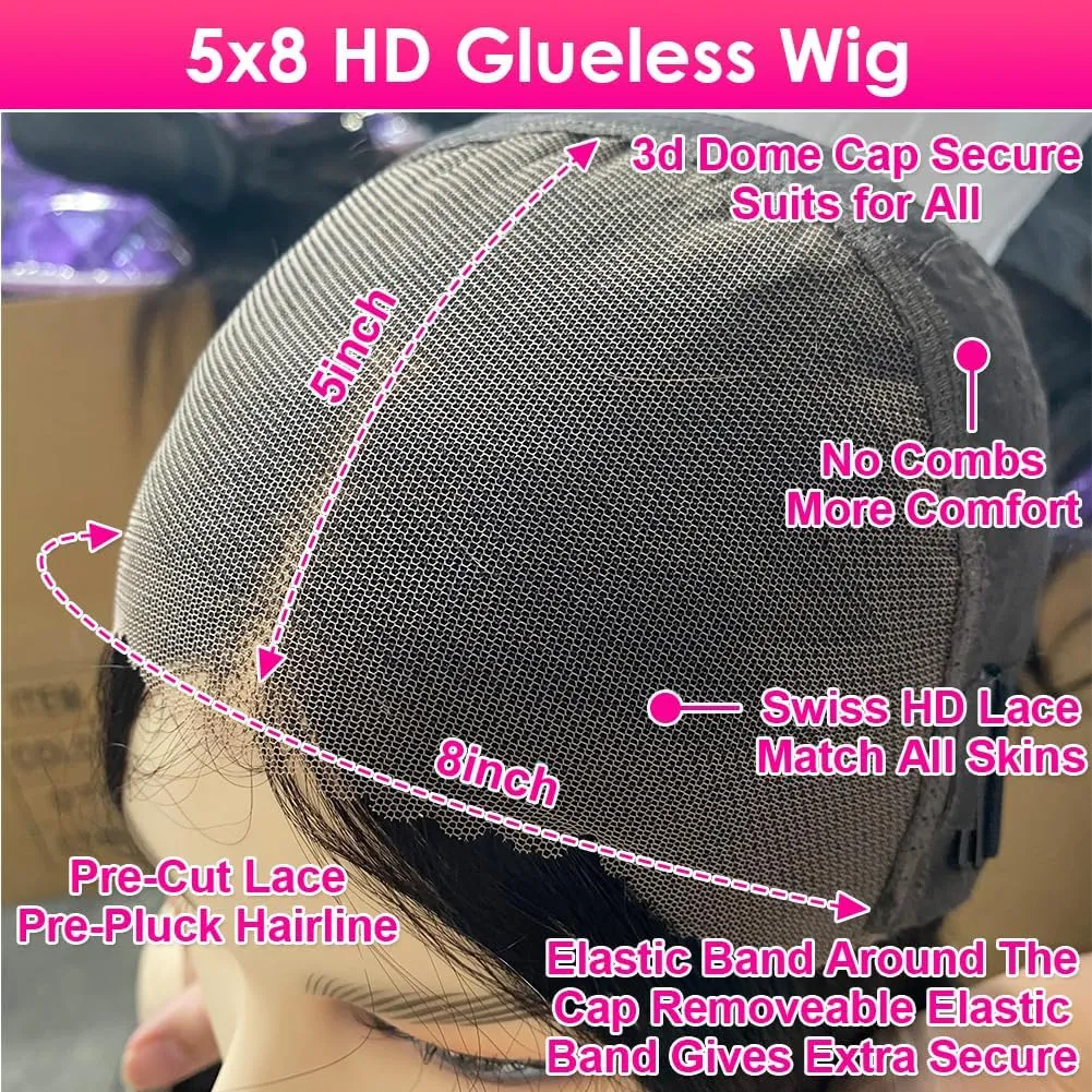 5x8 Glueless Wigs Human Hair Pre Plucked Pre Cut Deep Wave 5x8 Hd Lace Closure Wigs Human Hair Curly Human Hair Wig 180% Density Wear And Go Glueless Wig (34inch)