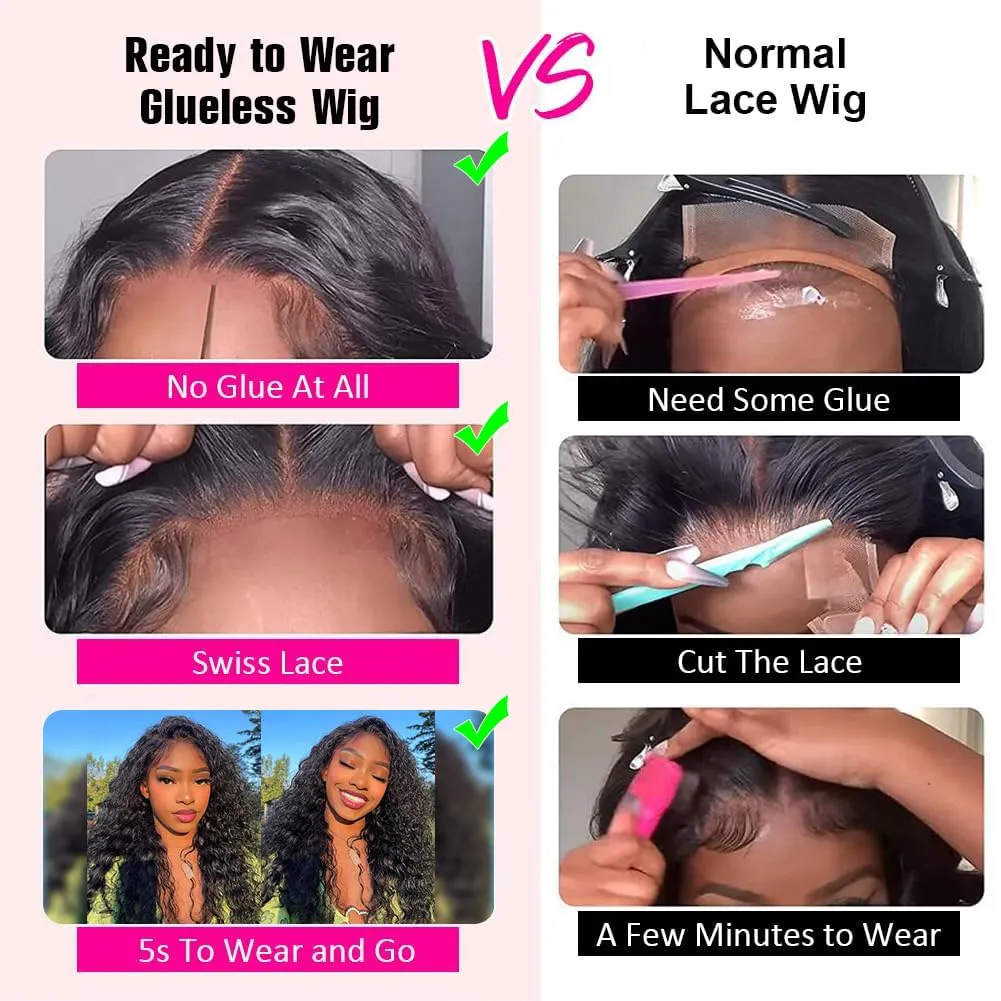 5x8 Glueless Wigs Human Hair Pre Plucked Pre Cut Deep Wave 5x8 Hd Lace Closure Wigs Human Hair Curly Human Hair Wig 180% Density Wear And Go Glueless Wig (34inch)