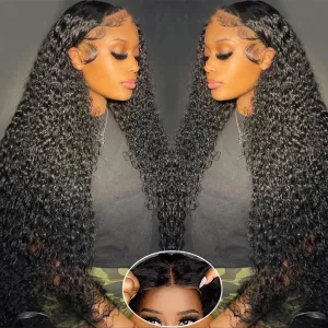 5x8 Glueless Wigs Human Hair Pre Plucked Pre Cut Deep Wave 5x8 Hd Lace Closure Wigs Human Hair Curly Human Hair Wig 180% Density Wear And Go Glueless Wig (34inch)