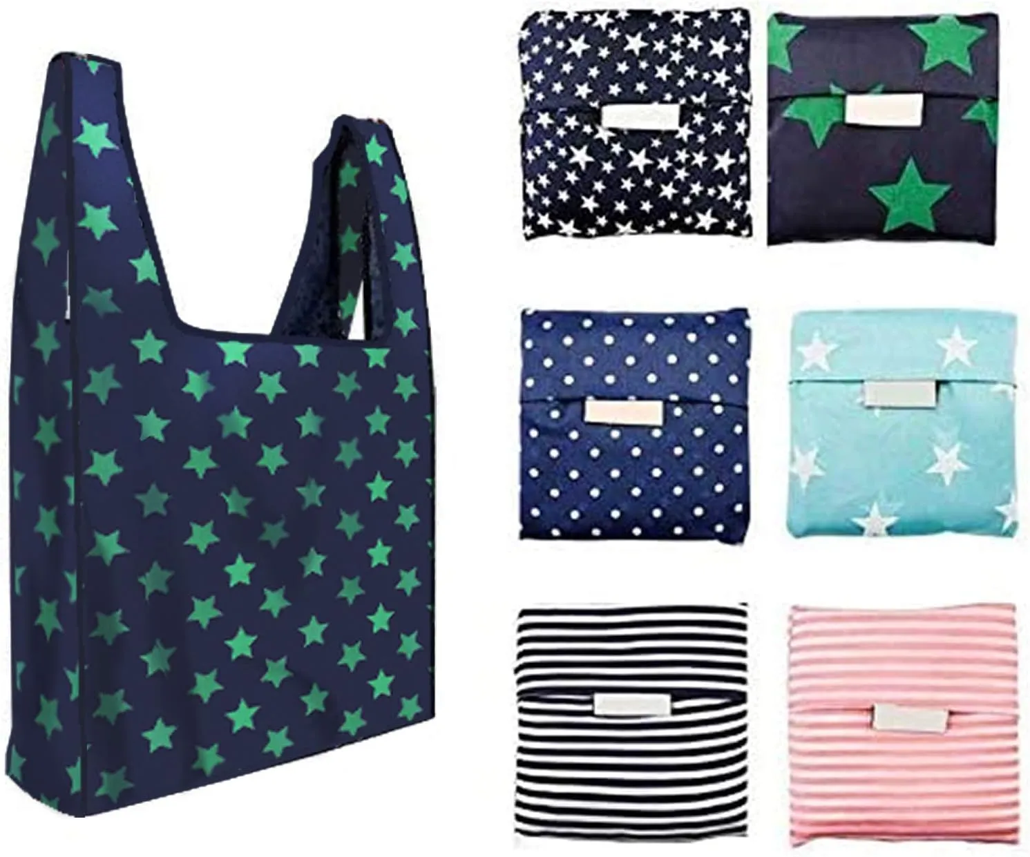 6 Pack Reusable Shopping Grocery Bags with Pouch Foldable, Washable , 35LB Weight Capacity, Heavy Duty Tote, Eco-Friendly Purse Bag Fits in Pocket Waterproof & Lightweight