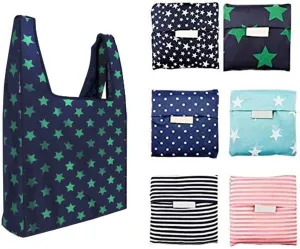 6 Pack Reusable Shopping Grocery Bags with Pouch Foldable, Washable , 35LB Weight Capacity, Heavy Duty Tote, Eco-Friendly Purse Bag Fits in Pocket Waterproof & Lightweight