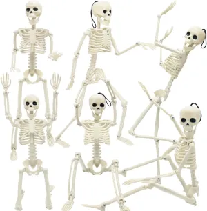 6 Packs Halloween Skeletons, 16 Inch Posable Skeletons Halloween Decorations with Movable Posable Joints, Full Body Mini Plastic Skeleton for Yard Garden Lawn Haunted House Graveyard Props Decor