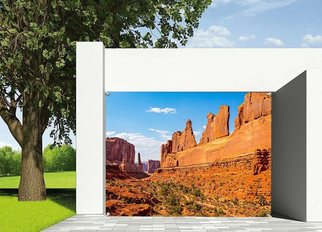 7x8ft Gobi Desert Scenery Garage Door Decor West Weathered Sandstone Rock Mountain Valley Landscape Garage Door Background Cowboy Hiking Adventure Tour Party Garage Door Decor