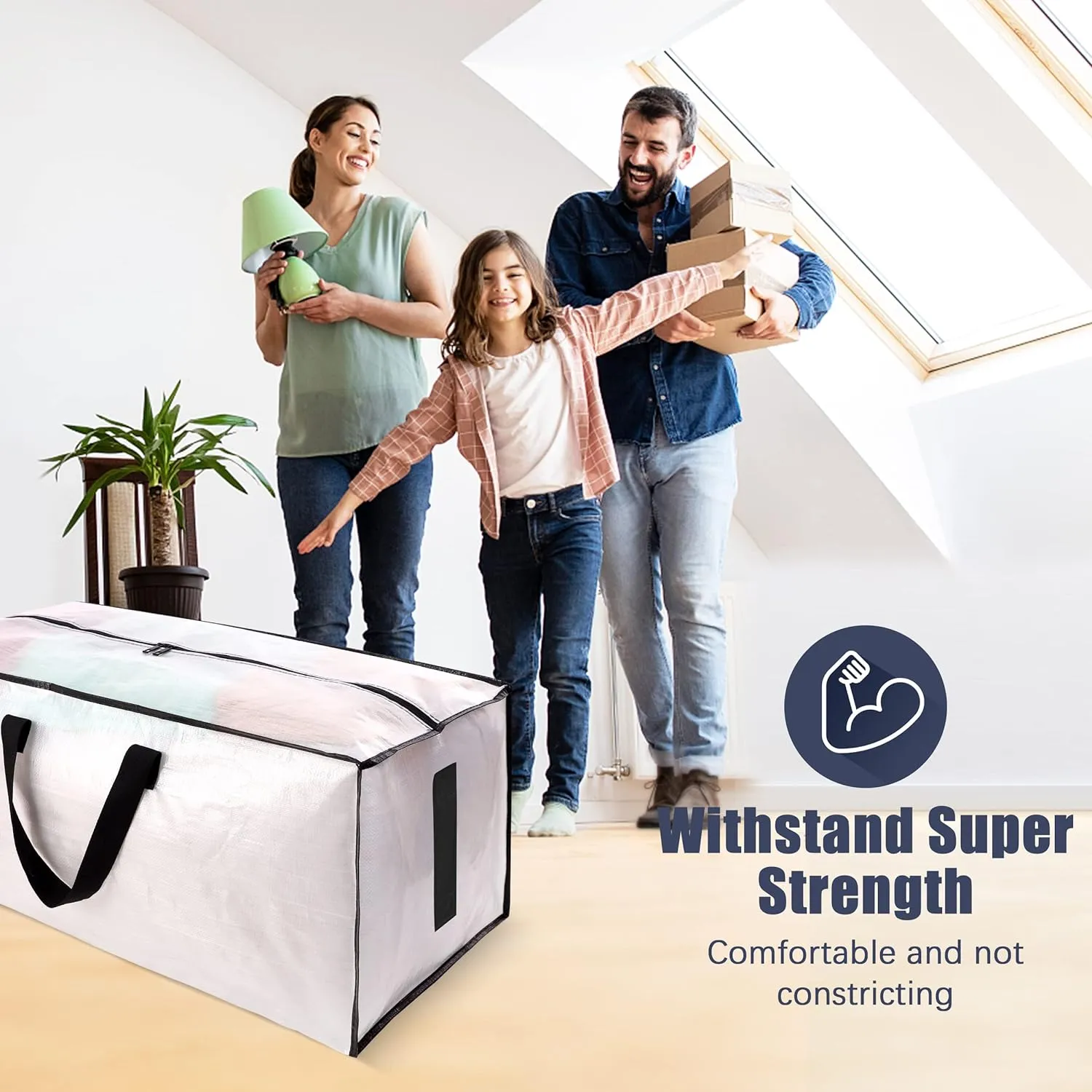 8 Pack Large Strong Moving Bags with Zippers & Carrying Handles - Water-Resistant - Heavy Duty Storage Tote for Space Saving, Fold Flat, Alternative to Moving Box (Semi-Transparent)