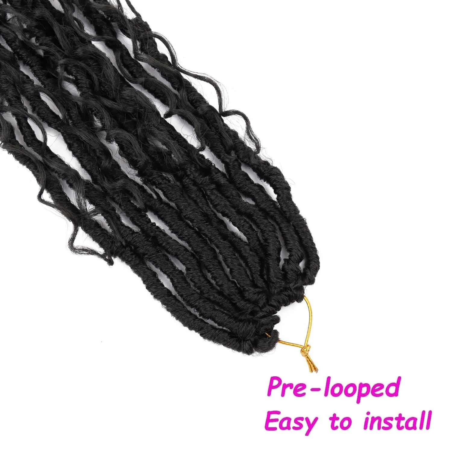 8 Packs Bohemian Goddess Locs Crochet Hair Curly 18 Inch Faux Locs Crochet Boho Braids Soft Locs with Curly (1B, 18 Inch(Pack of 8))