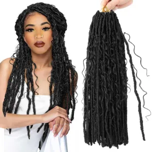 8 Packs Bohemian Goddess Locs Crochet Hair Curly 18 Inch Faux Locs Crochet Boho Braids Soft Locs with Curly (1B, 18 Inch(Pack of 8))