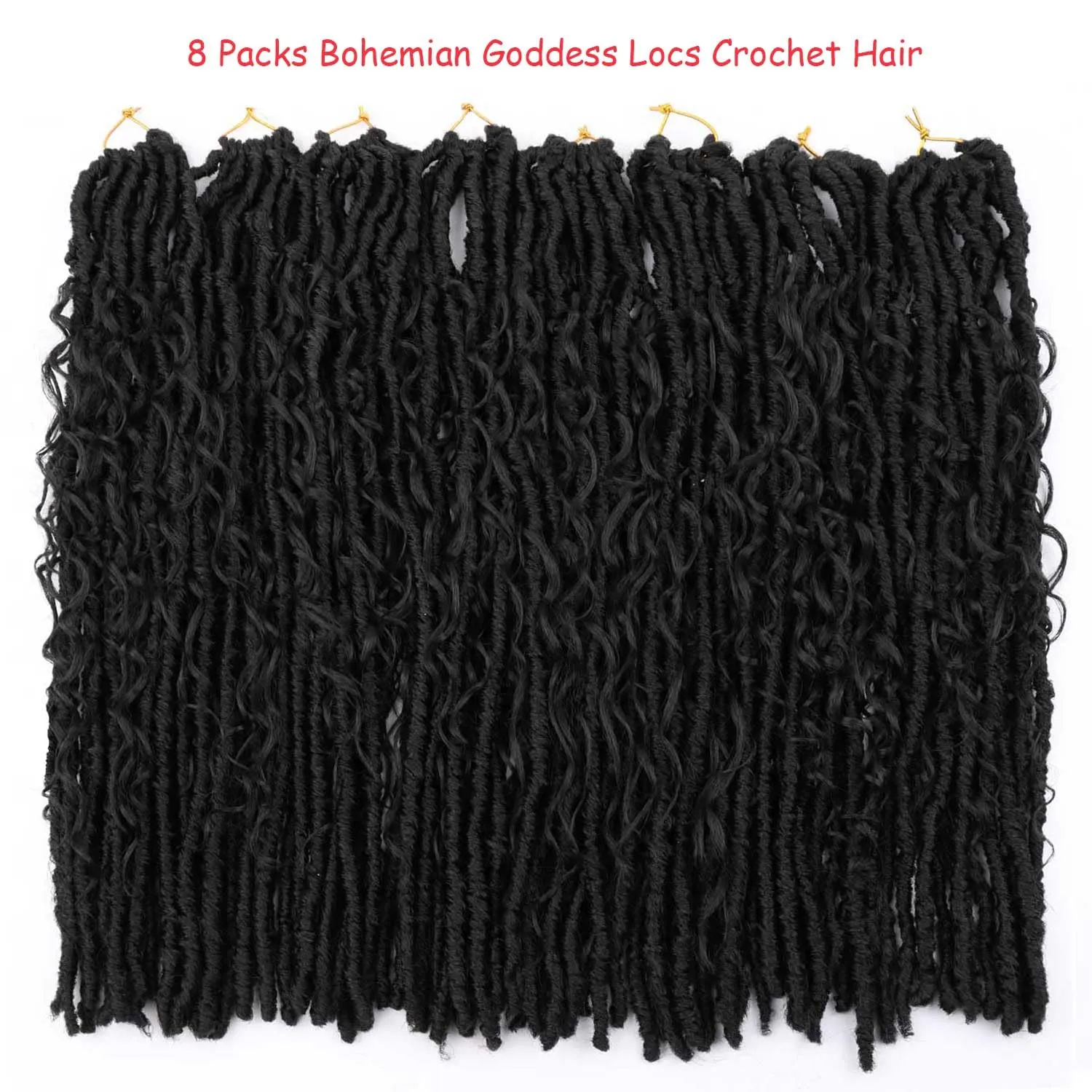 8 Packs Bohemian Goddess Locs Crochet Hair Curly 18 Inch Faux Locs Crochet Boho Braids Soft Locs with Curly (1B, 18 Inch(Pack of 8))