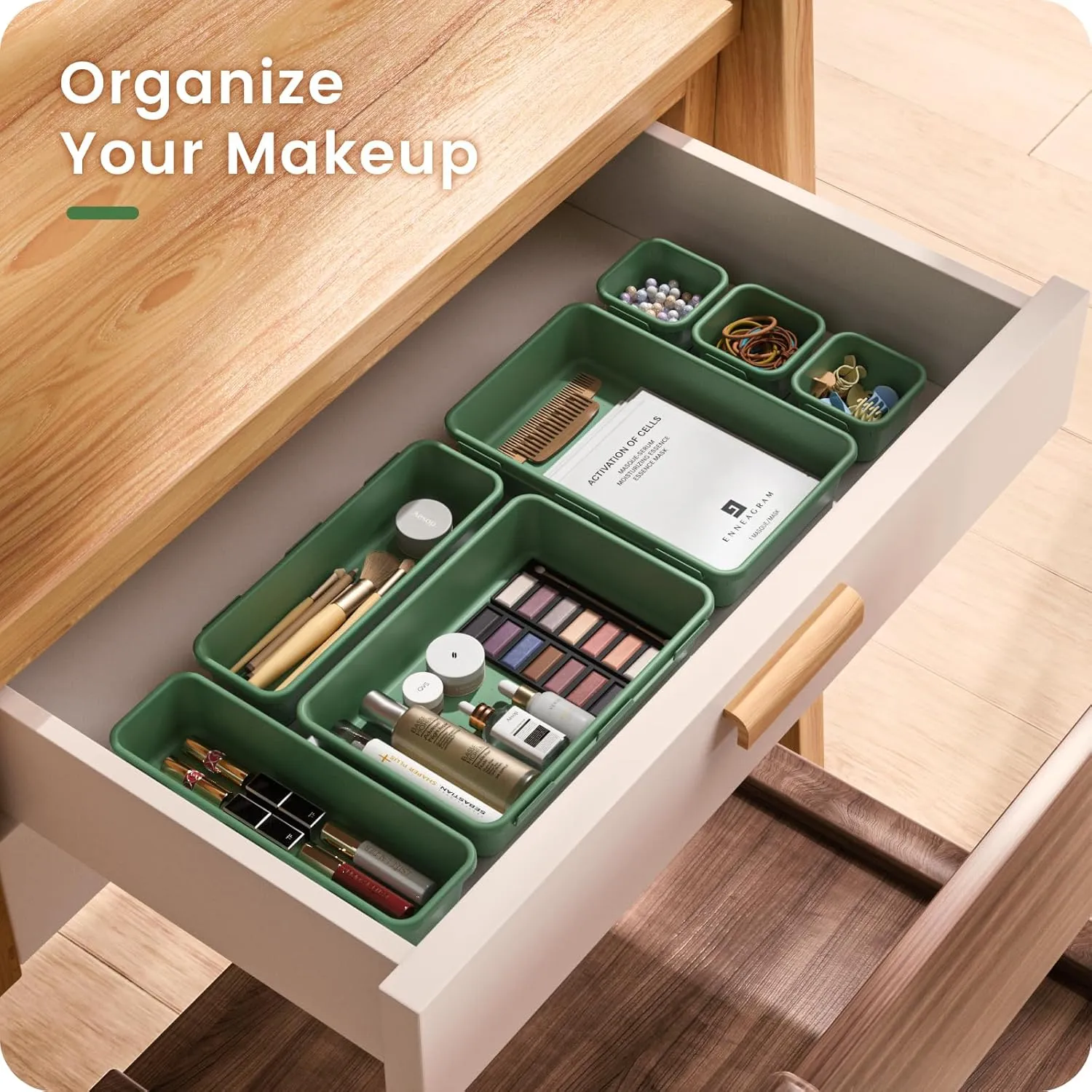 A-LuGei 【𝟰𝟮𝗣𝗖𝗦】 Army Green Tool Box Organizer Tray Divider Set, Desk Drawer Organizer, Garage Organization and Storage Toolbox Accessories for Rolling Tool Chest Cart Cabinet Work Parts