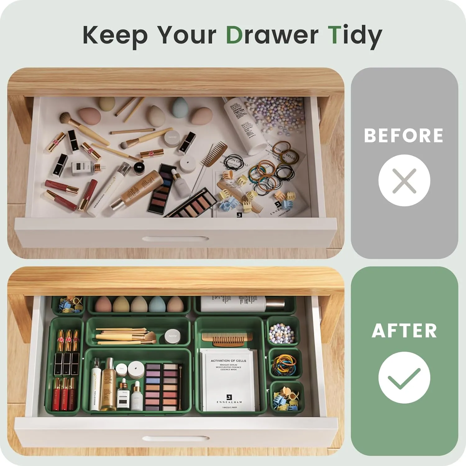 A-LuGei 【𝟰𝟮𝗣𝗖𝗦】 Army Green Tool Box Organizer Tray Divider Set, Desk Drawer Organizer, Garage Organization and Storage Toolbox Accessories for Rolling Tool Chest Cart Cabinet Work Parts