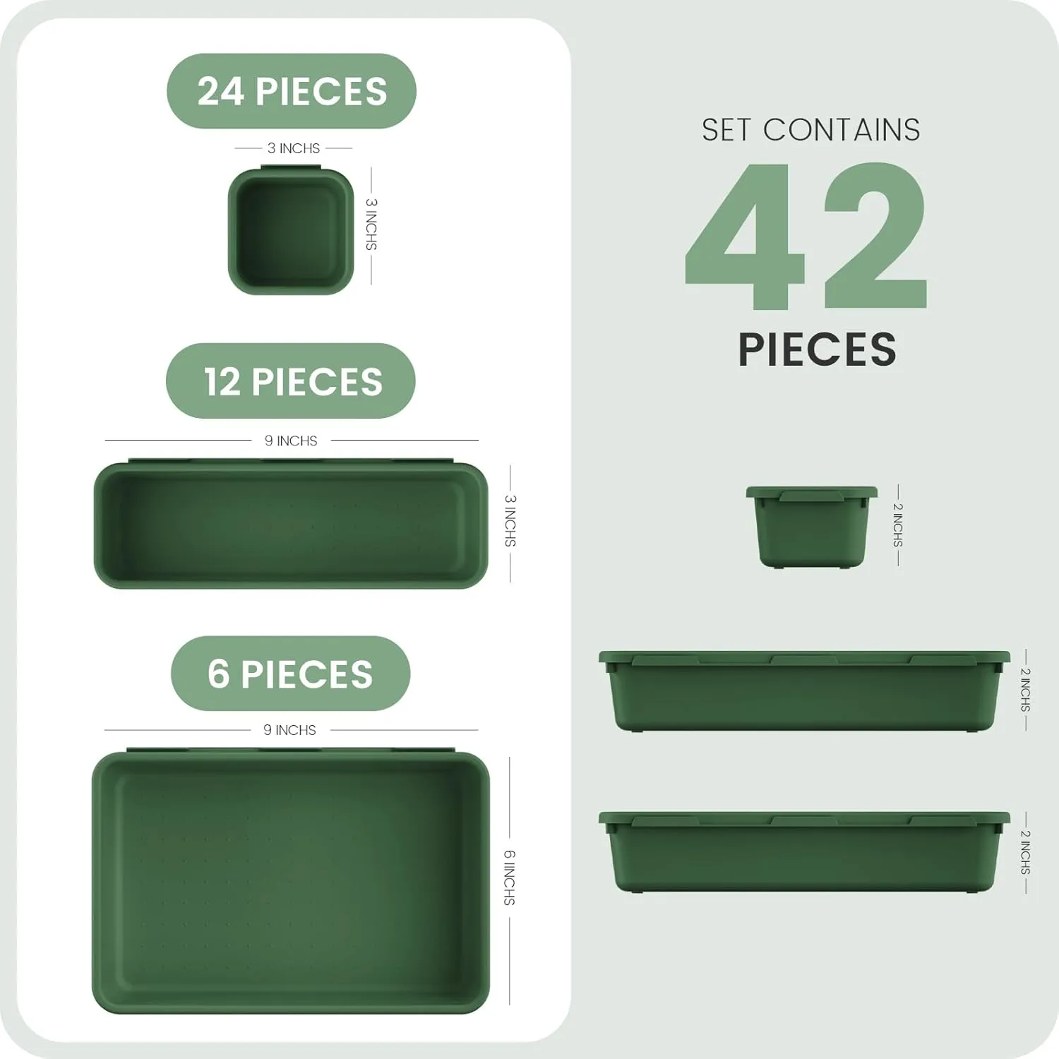A-LuGei 【𝟰𝟮𝗣𝗖𝗦】 Army Green Tool Box Organizer Tray Divider Set, Desk Drawer Organizer, Garage Organization and Storage Toolbox Accessories for Rolling Tool Chest Cart Cabinet Work Parts