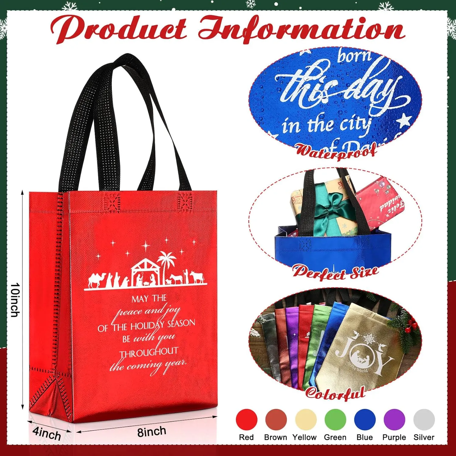 Abbylike Christian Gift Bags for Father Bulk with Handle Nativity Scene Bible Verse Bags Religious Baptism Jesus Coming Reusable Non Woven Gift Totes for Women Men Family Church Holy Week Sunday(42)