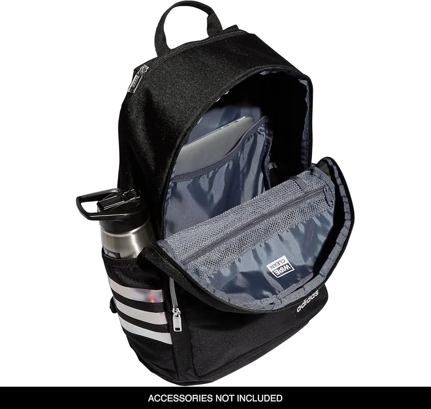 adidas Classic 3-Stripe Durable Backpack Student Athletic Sport Laptop Book Bag Discontinued, Black/Snowglobe/4.0, One Size