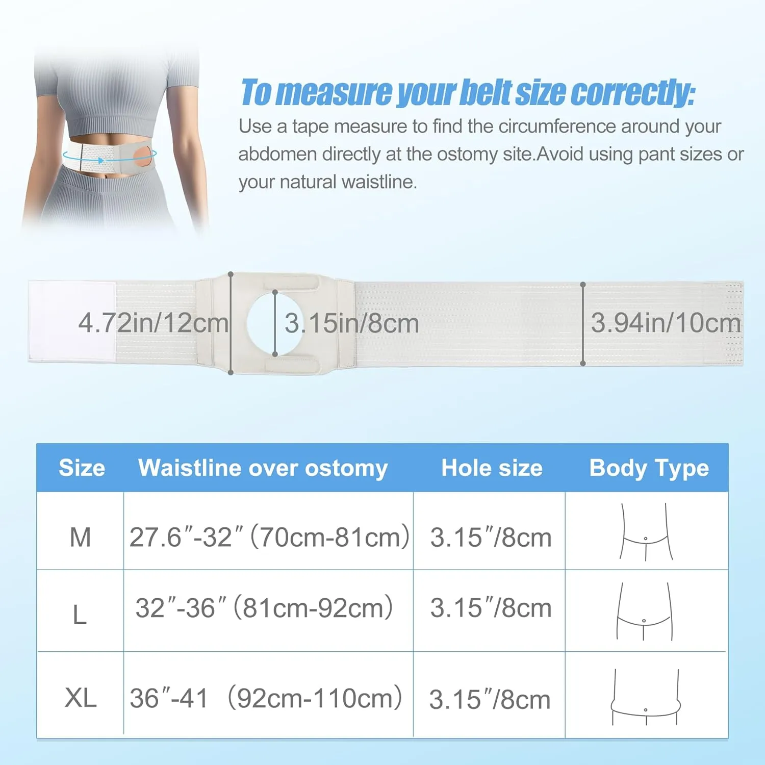 Adjustable Ostomy Hernia Belt for Men & Women U-Shaped Design Stoma Support Belt Prevents Parastomal Hernia, Universal Support Belt Colostomy/Urostomy Bags Post Surgery Care (M)